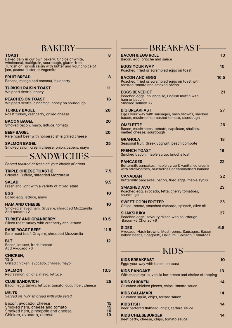 Menu, Del Rio