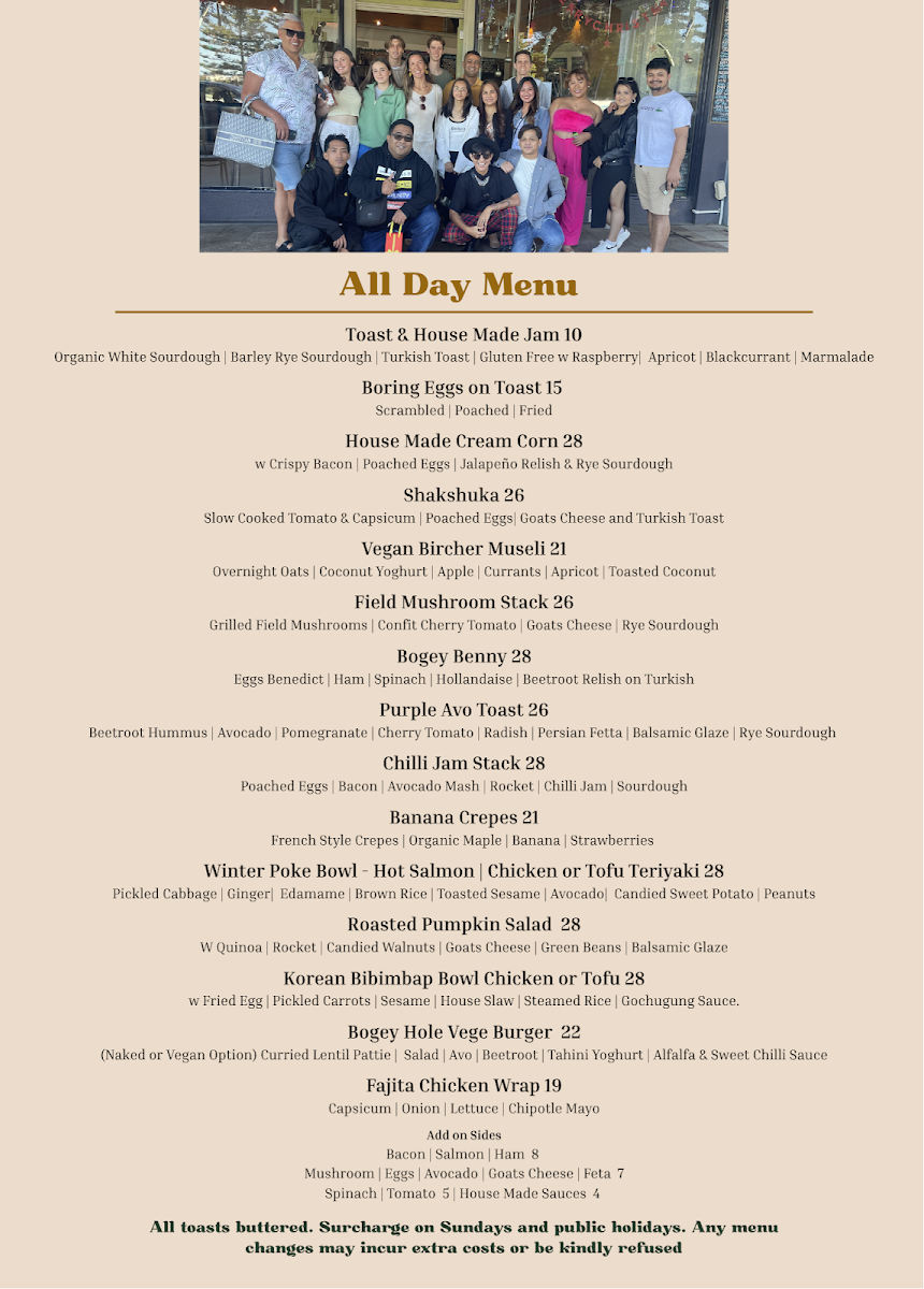 Menu, The Bogey Hole Cafe