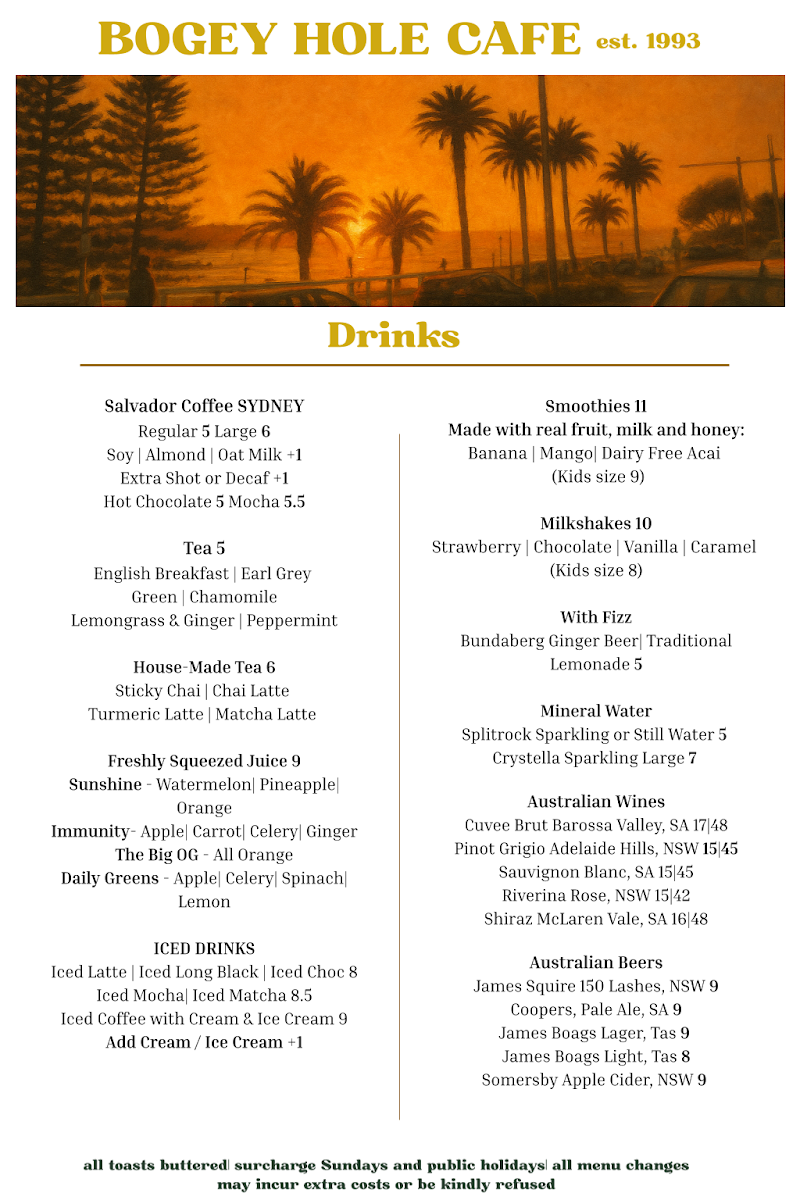 Menu, The Bogey Hole Cafe