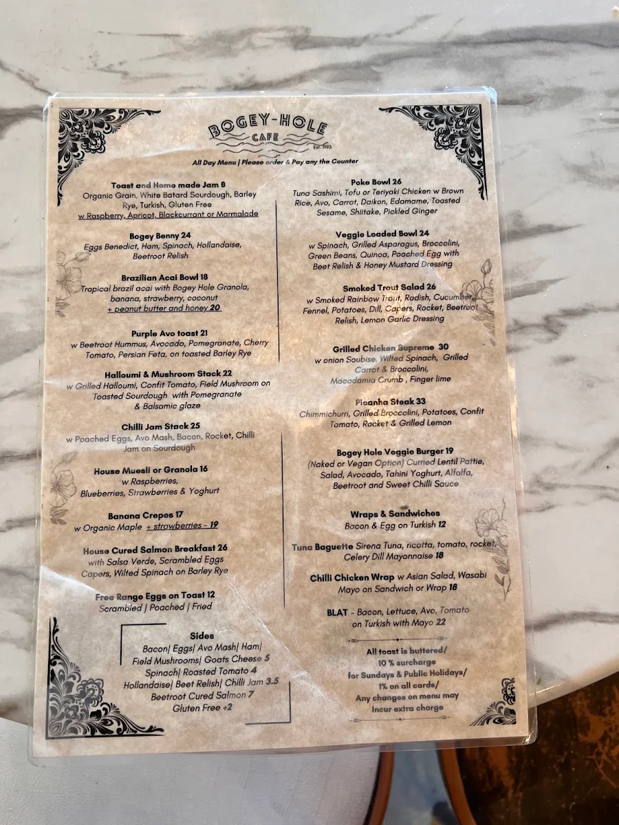 Menu, The Bogey Hole Cafe