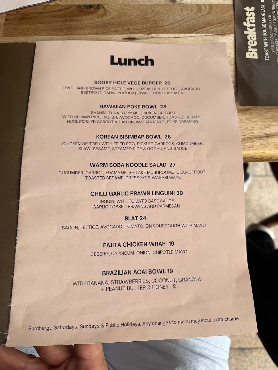 Menu, The Bogey Hole Cafe