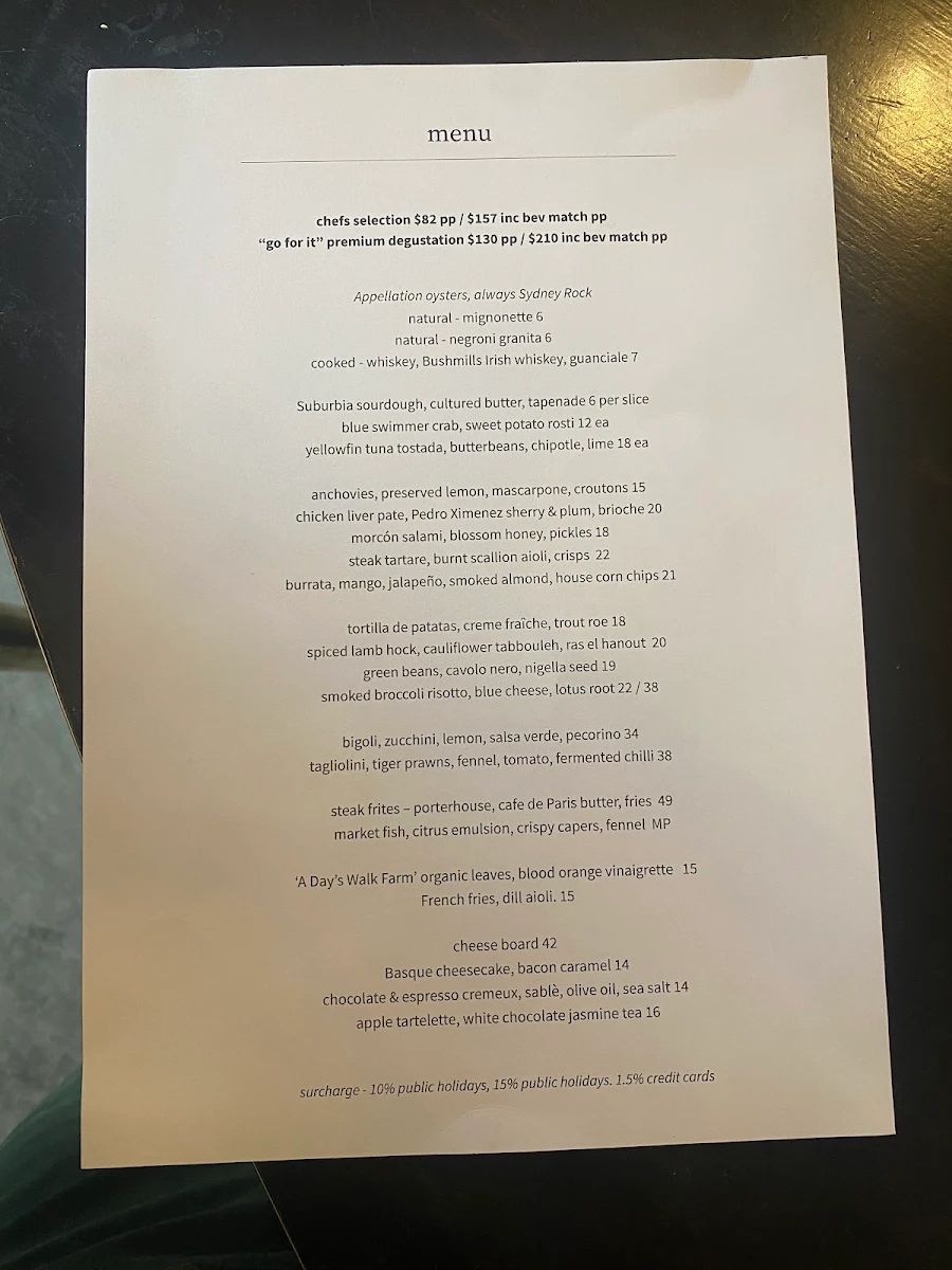 Menu, Zsa’s Bar & Bistroteca