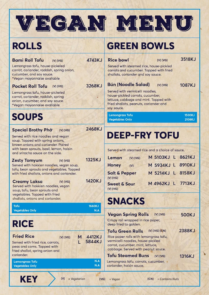 Menu, Bami Mount Barker