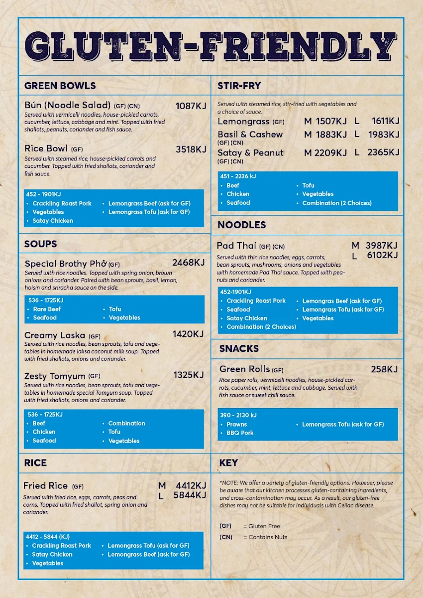 Menu, Bami Mount Barker