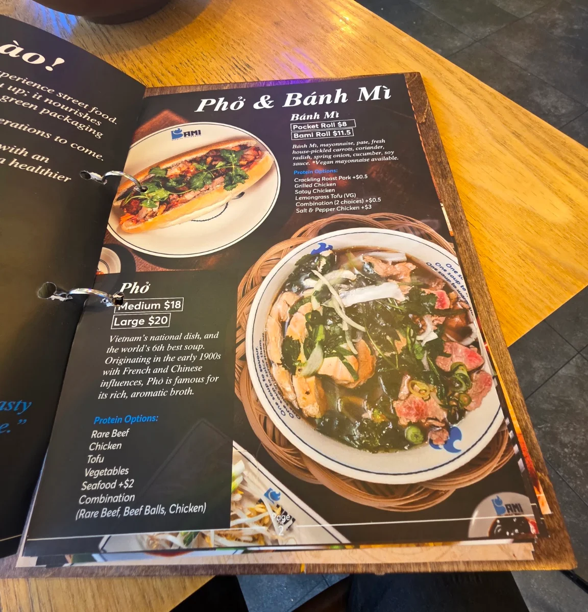 Menu, Bami Mount Barker