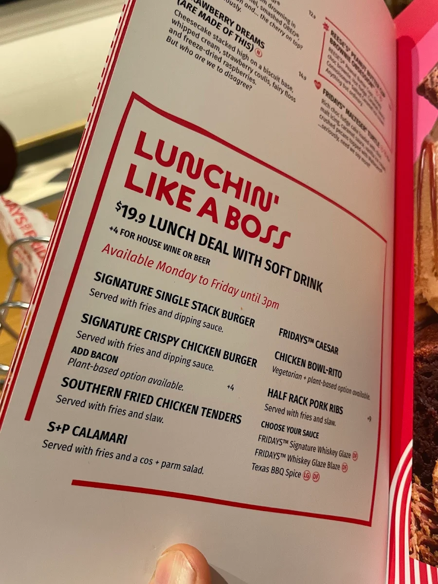 Menu, TGI Fridays Southland