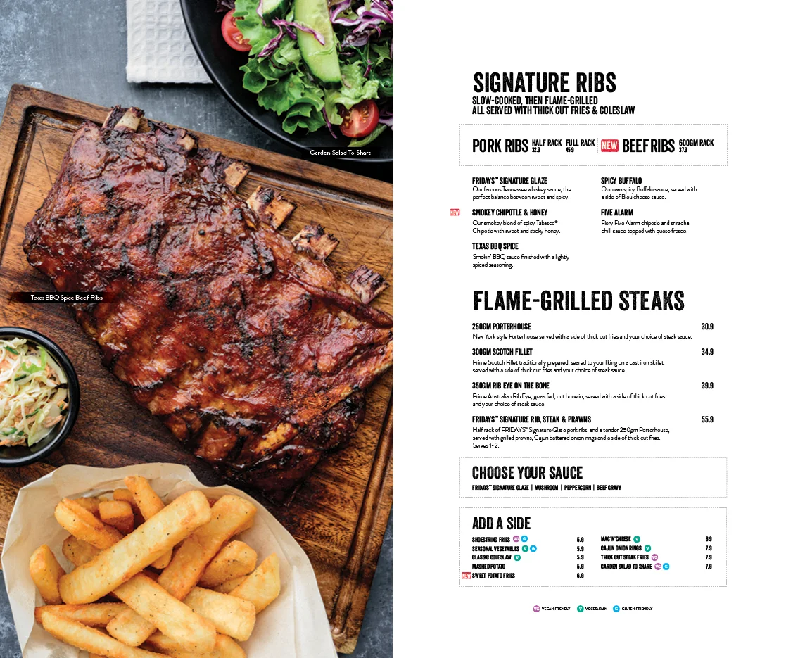 Menu, TGI Fridays Southland