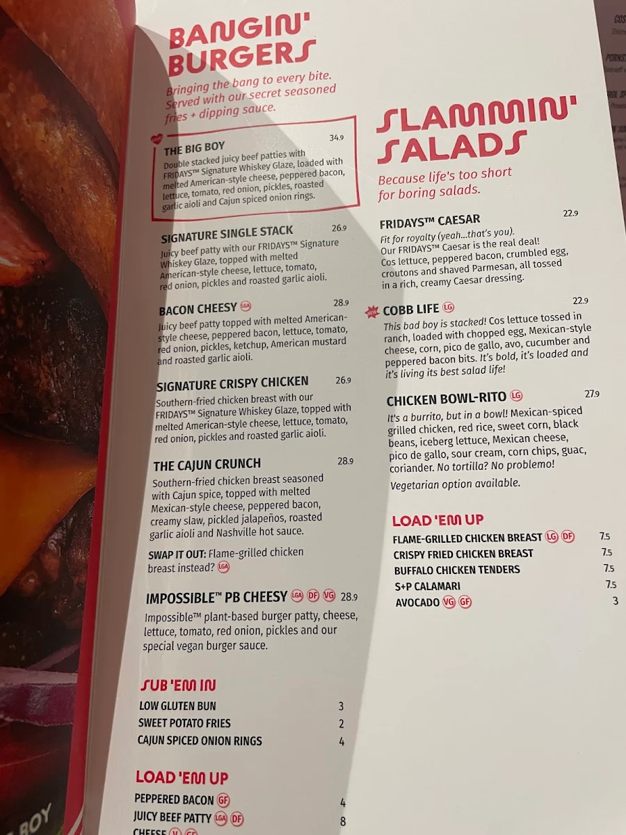 Menu, TGI Fridays Southland