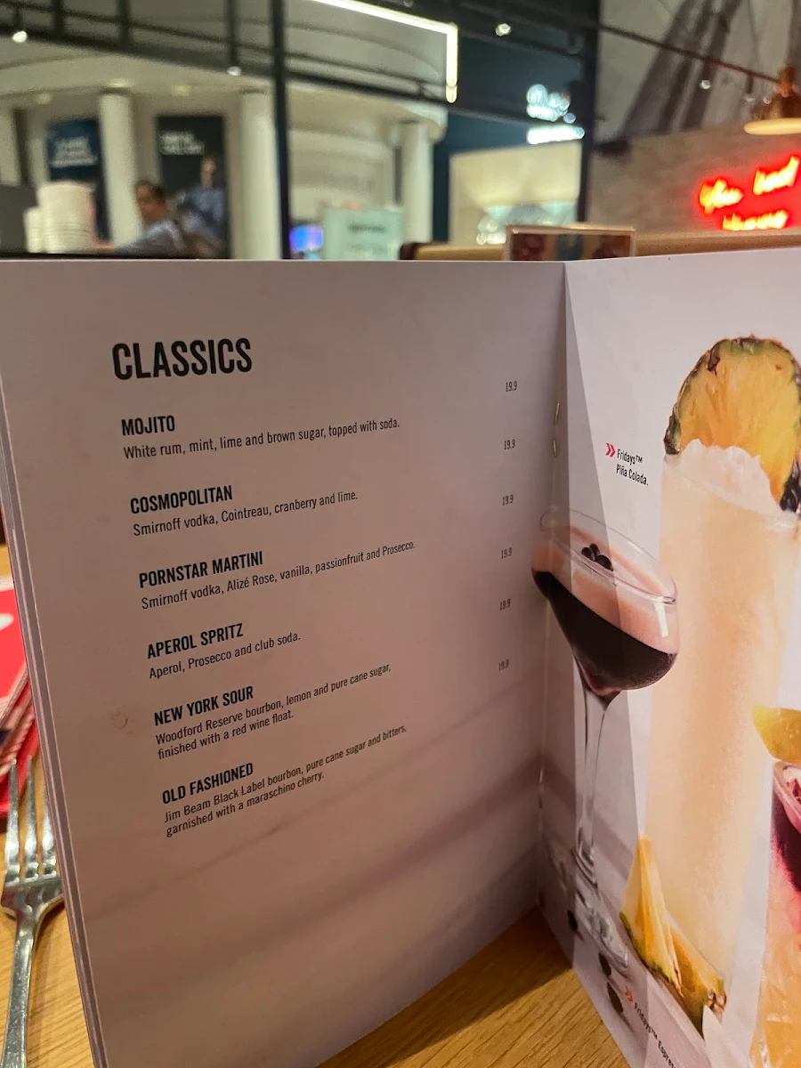 Menu, TGI Fridays Southland