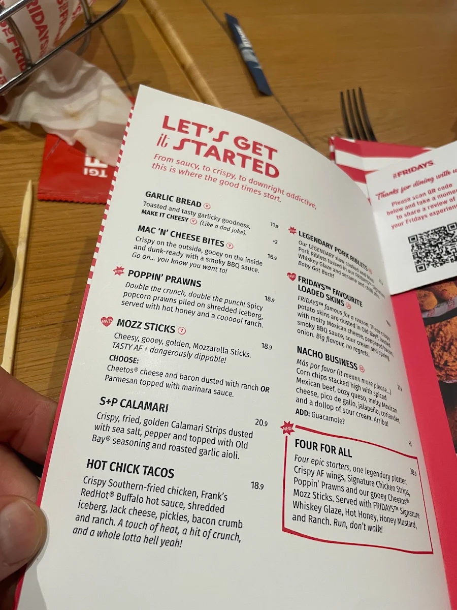 Menu, TGI Fridays Southland