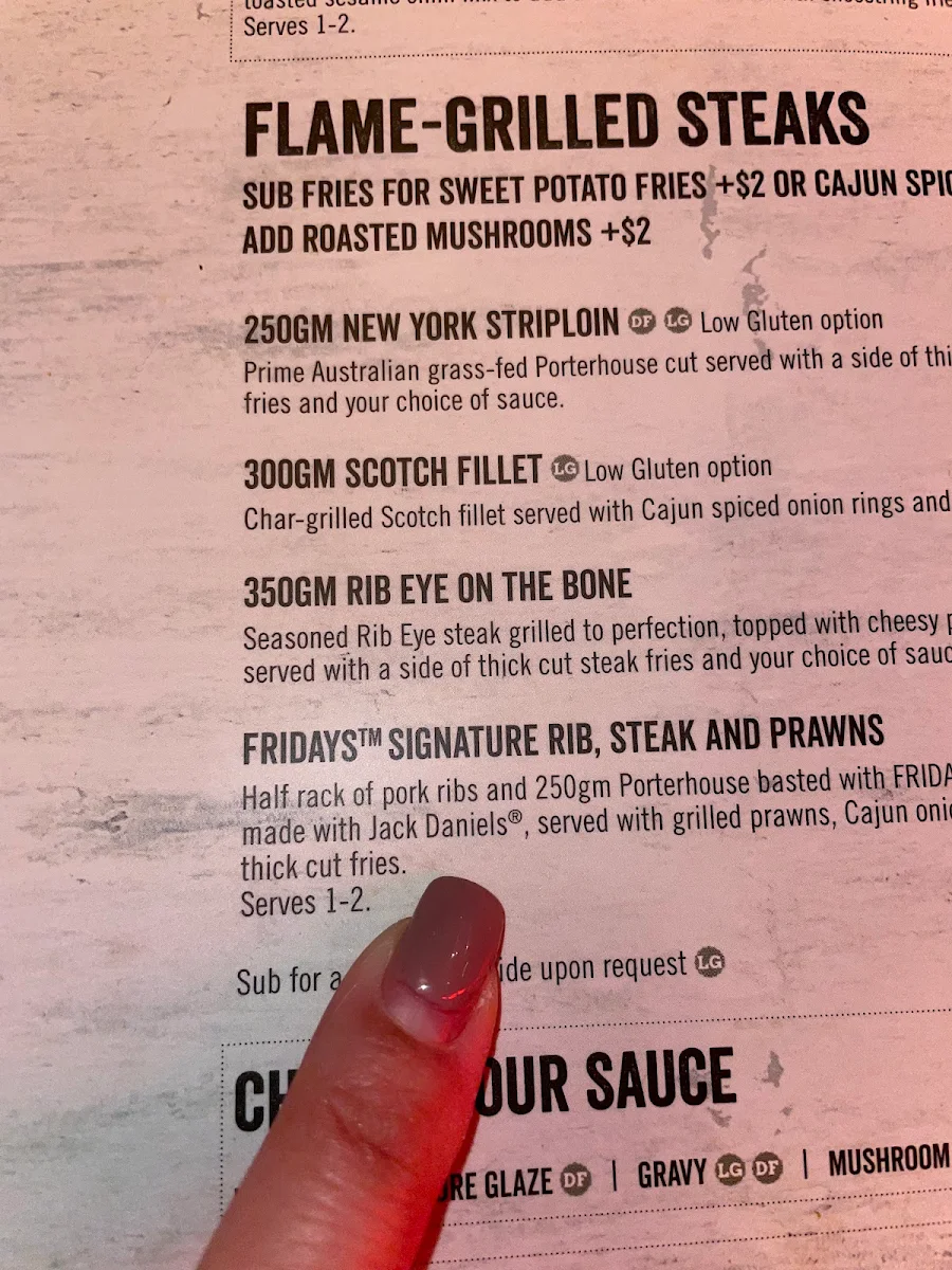 Menu, TGI Fridays Southland