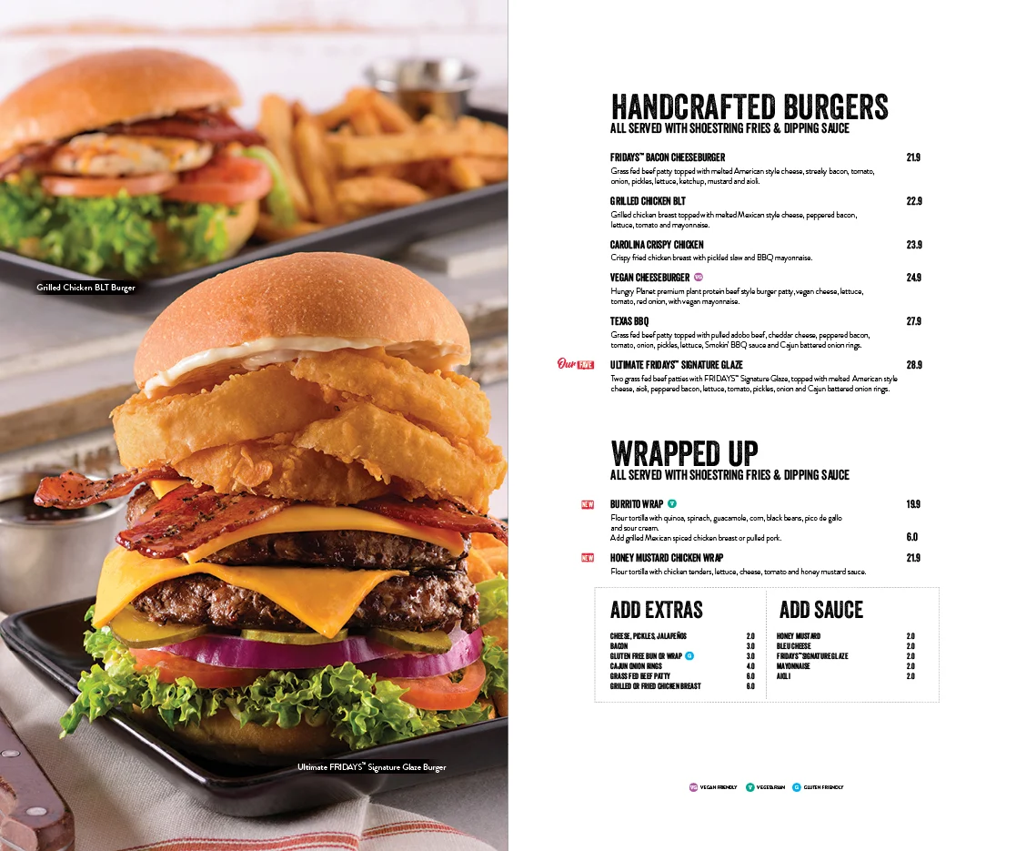 Menu, TGI Fridays Southland