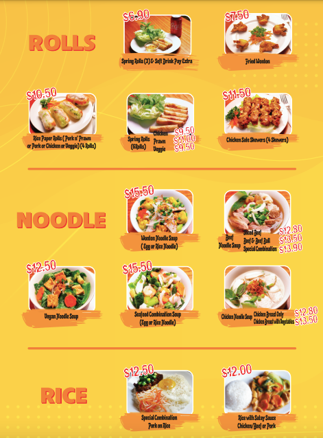 Menu, Pho A Chau