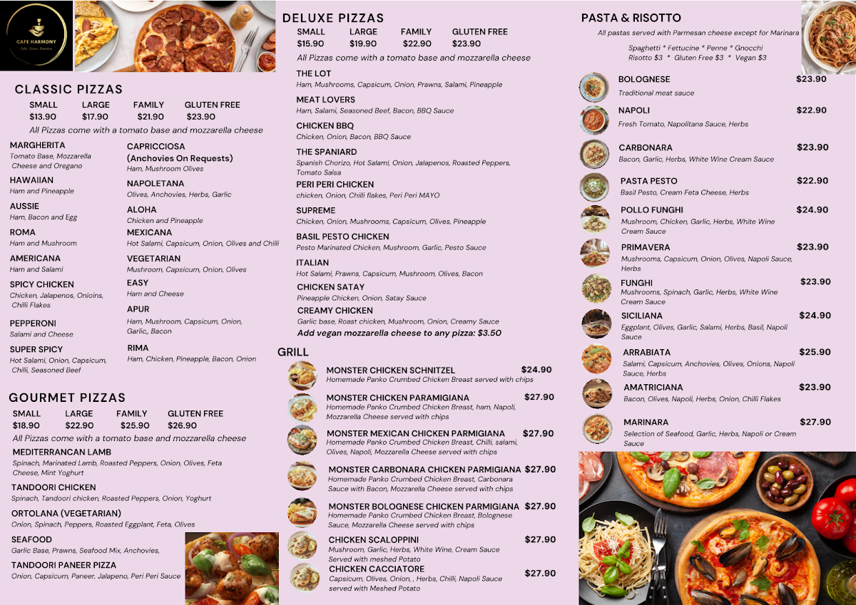 Menu, Cafe Harmony I Moonee Ponds