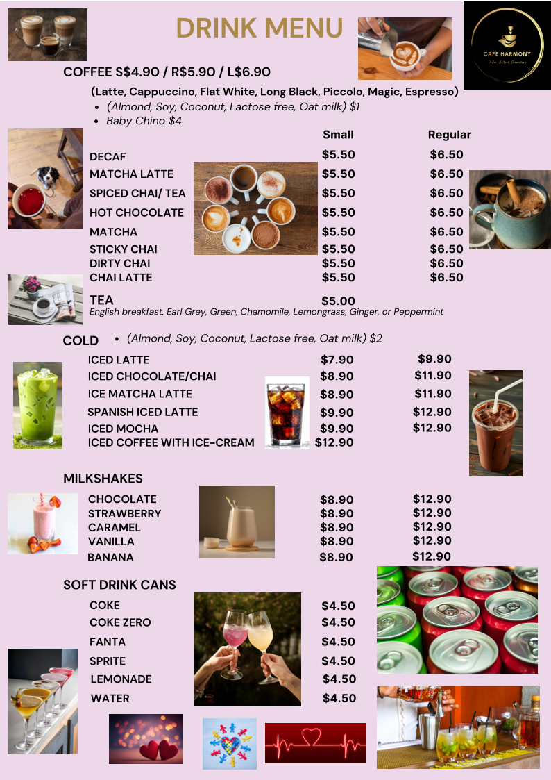 Menu, Cafe Harmony I Moonee Ponds