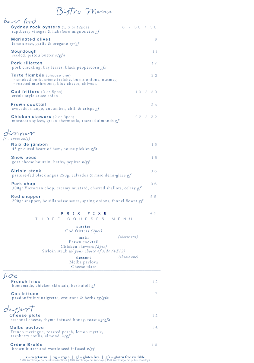 Menu, Babines