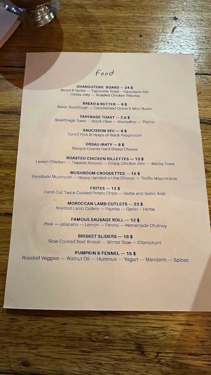 Menu, Babines