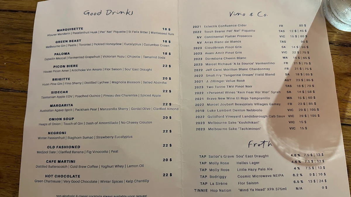 Menu, Babines
