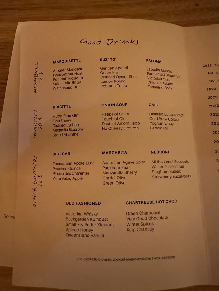 Menu, Babines