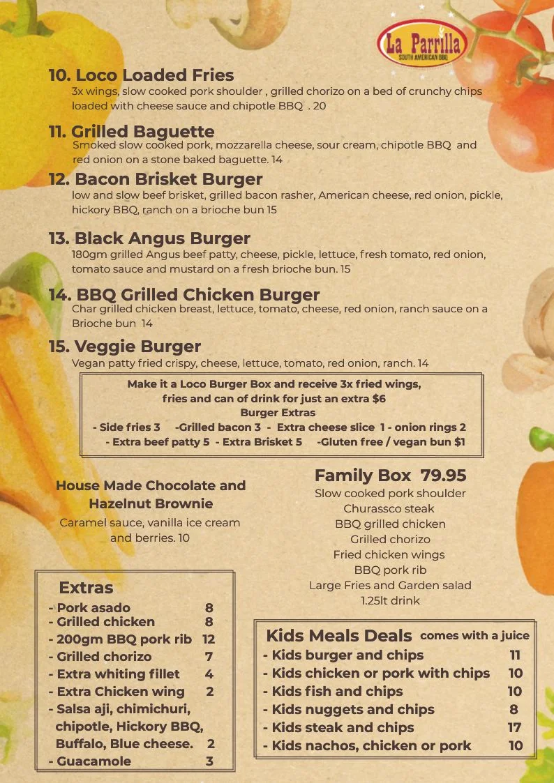 Menu, La Parrilla