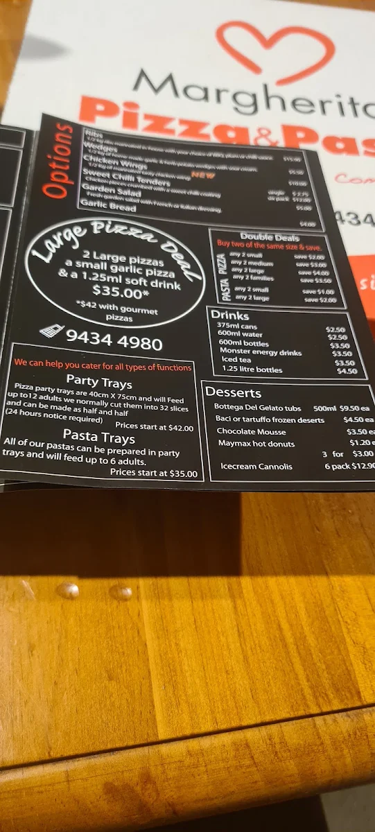 Menu, Margherita Pizza