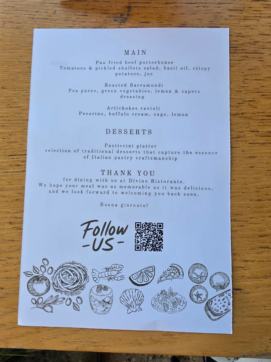 Menu, DiVino Ristorante at e’STELLAR estate