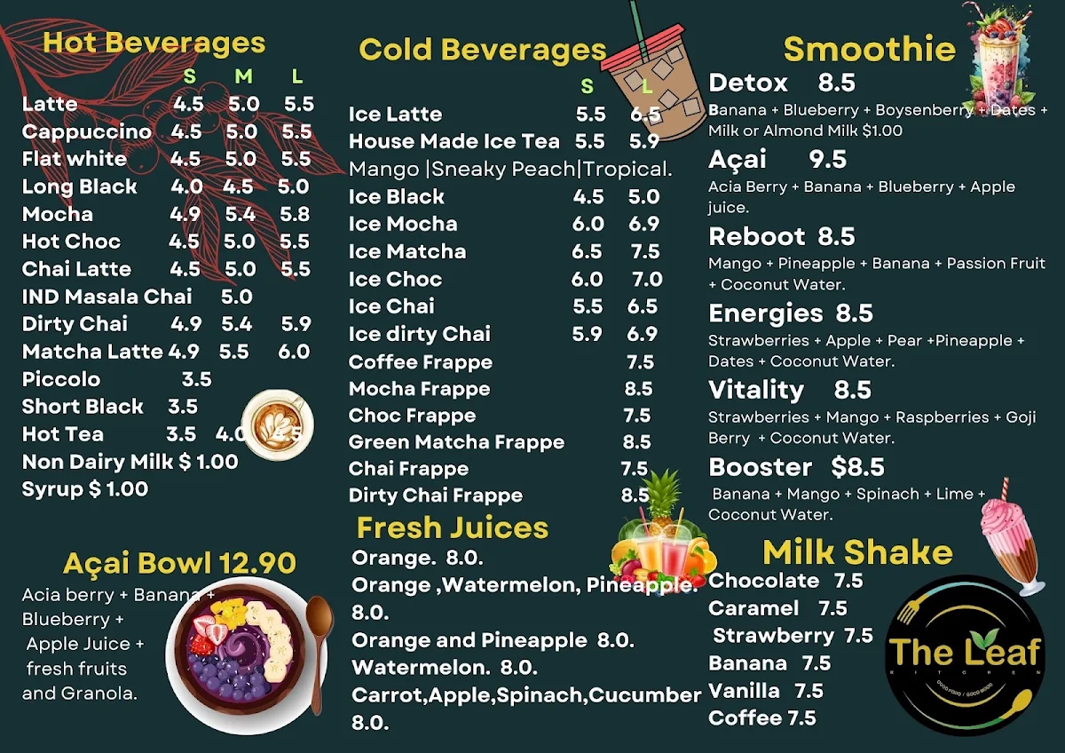 Menu, The Leaf Kitchen