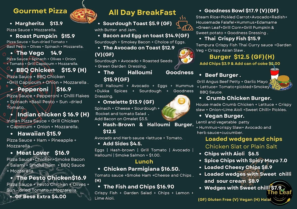 Menu, The Leaf Kitchen