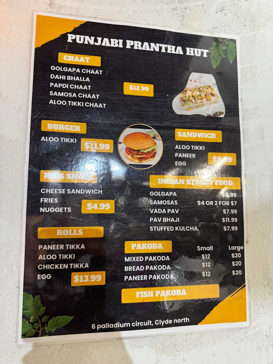 Menu, PUNJABI PRANTHA HUT