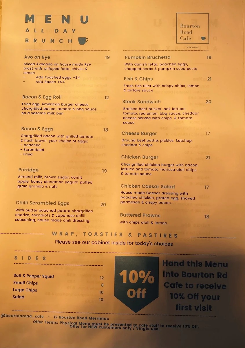 Menu, Bourton Road Cafe