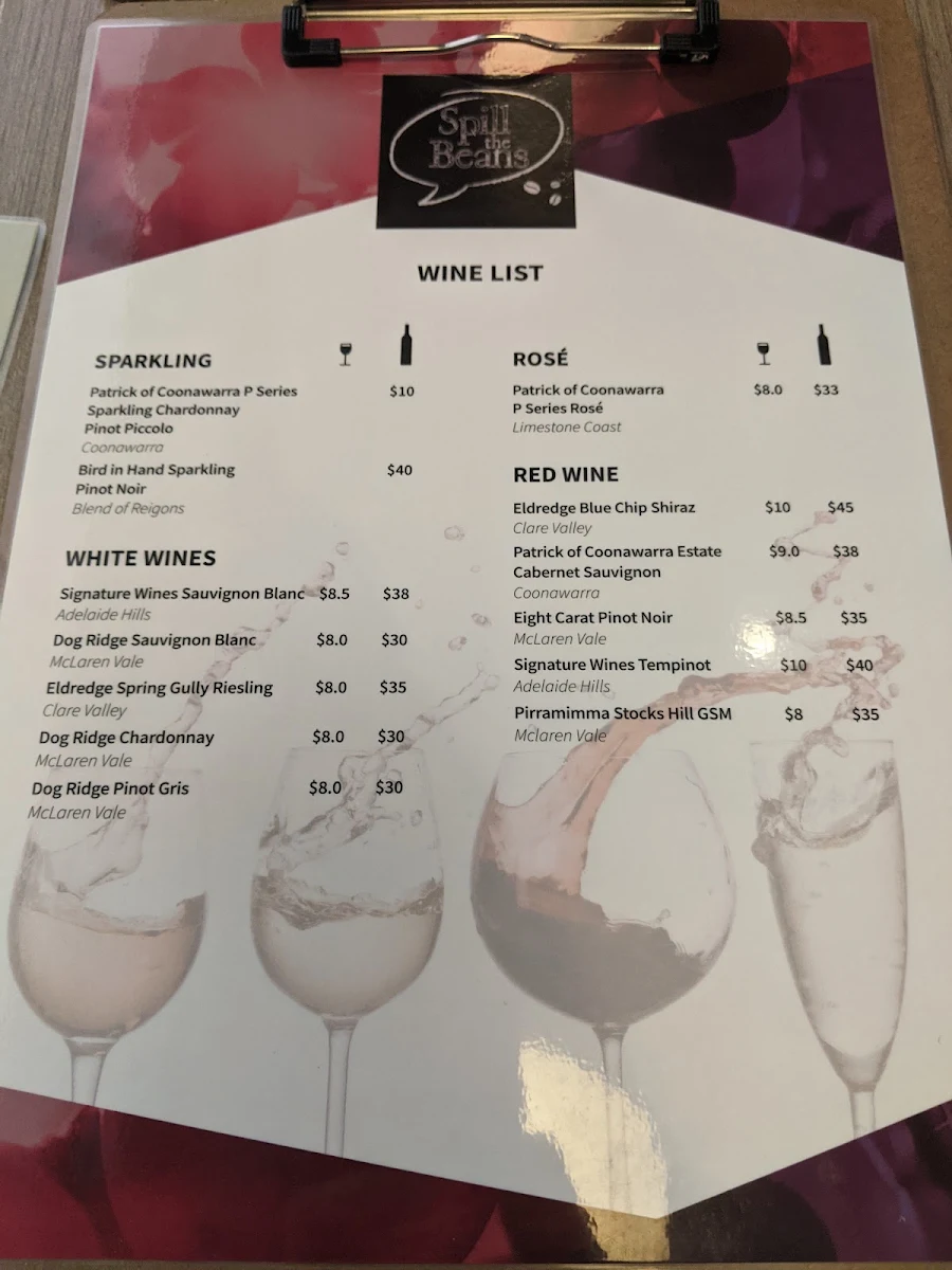 Menu, SPILL THE BEANS CAFE