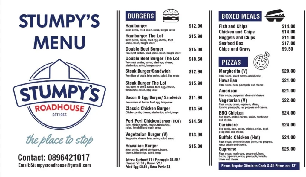 Menu, Stumpy'S Gateway Roadhouse