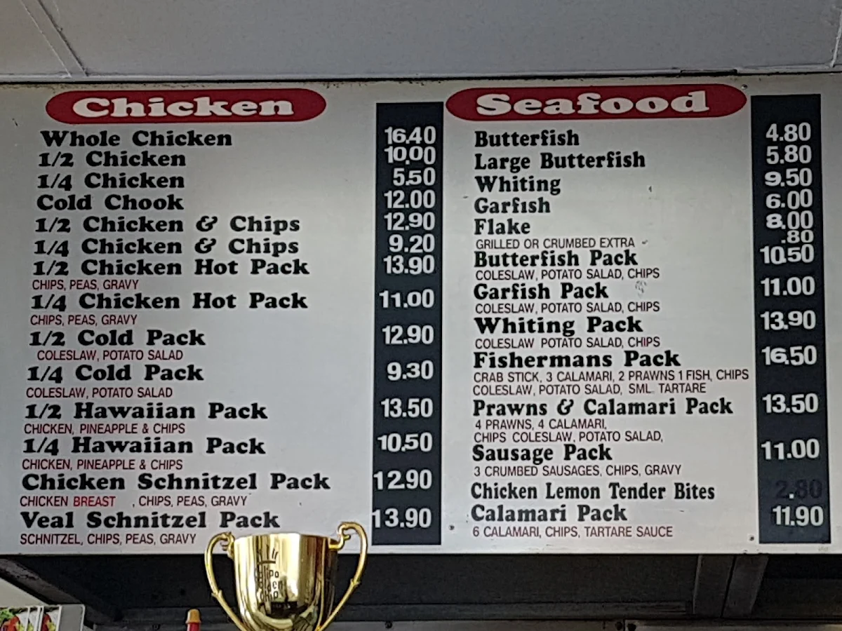 Menu, ST Peters BBQ Chickens & Seafood