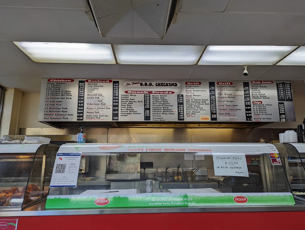 Menu, ST Peters BBQ Chickens & Seafood