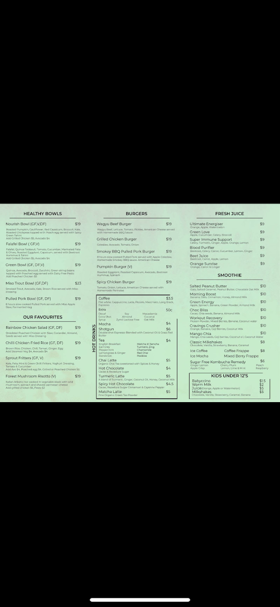 Menu, Eat N Chill Wholefood Cafe