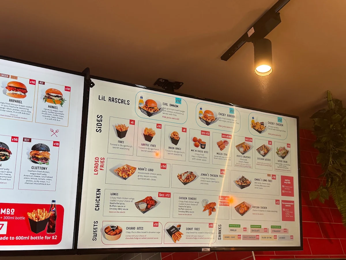 Menu, Burgertory (Caroline Springs)