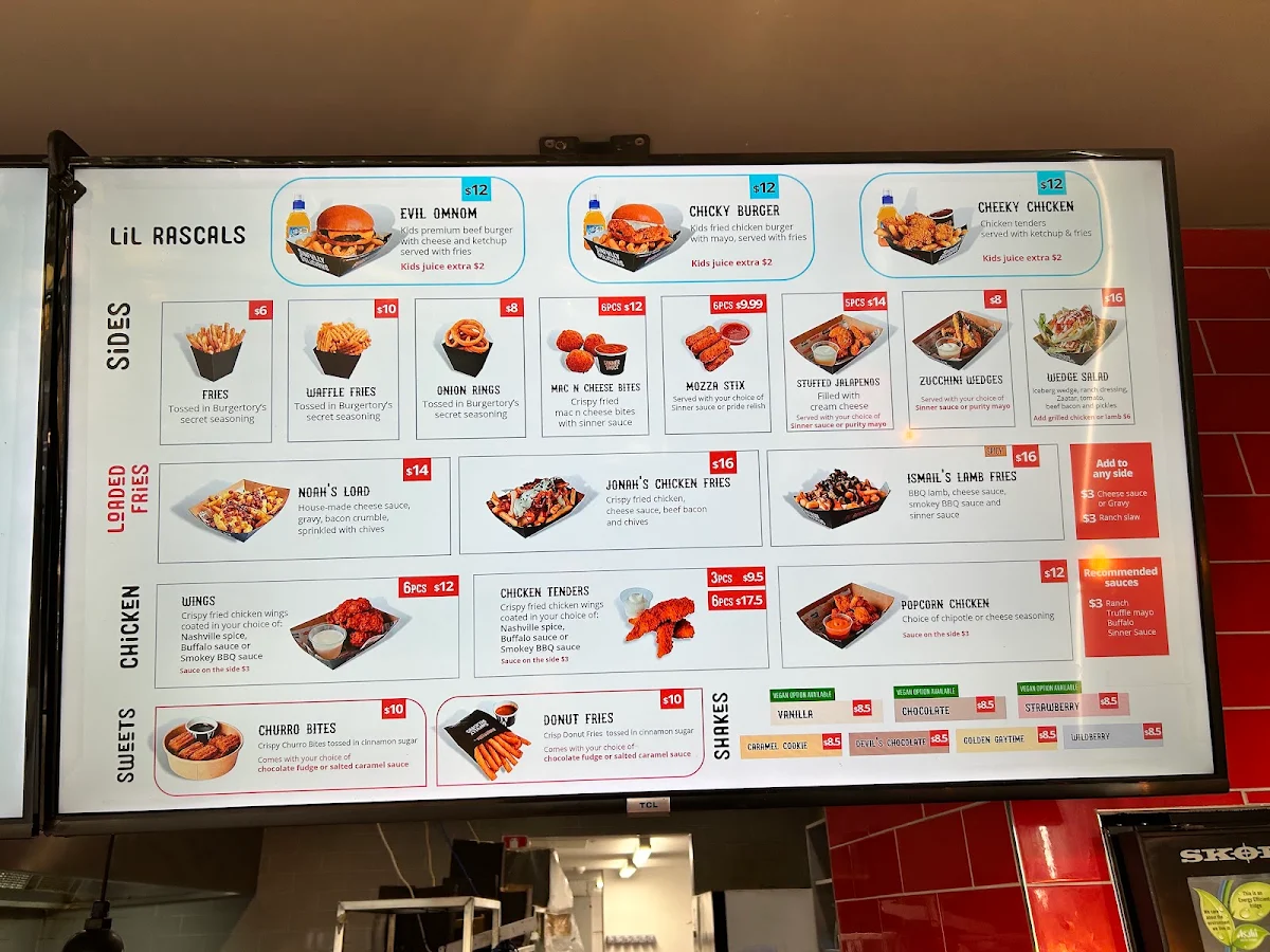 Menu, Burgertory (Caroline Springs)