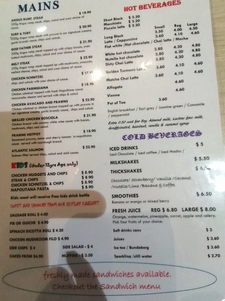 Menu, Regency Cafe