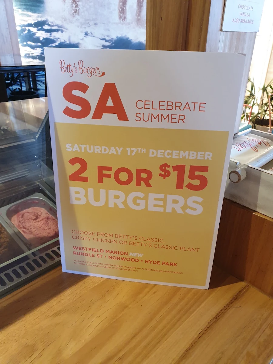 Menu, Betty's Burgers