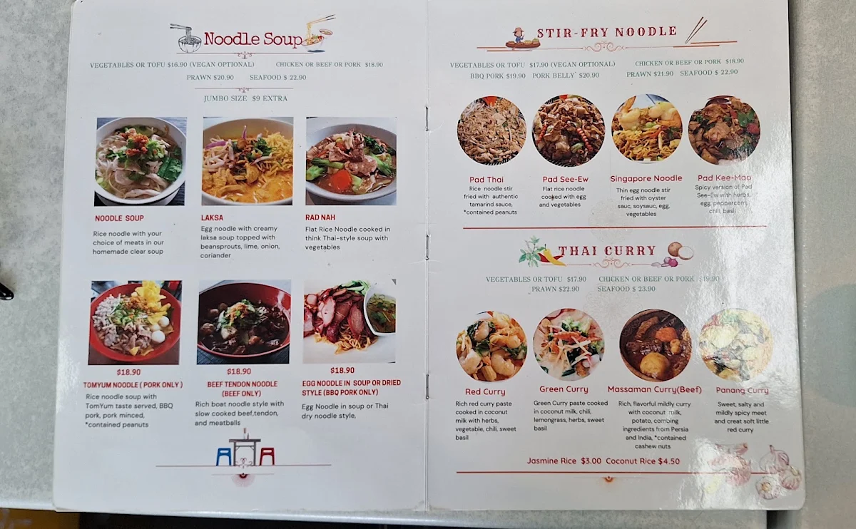 Menu, IMM THAI CAFE