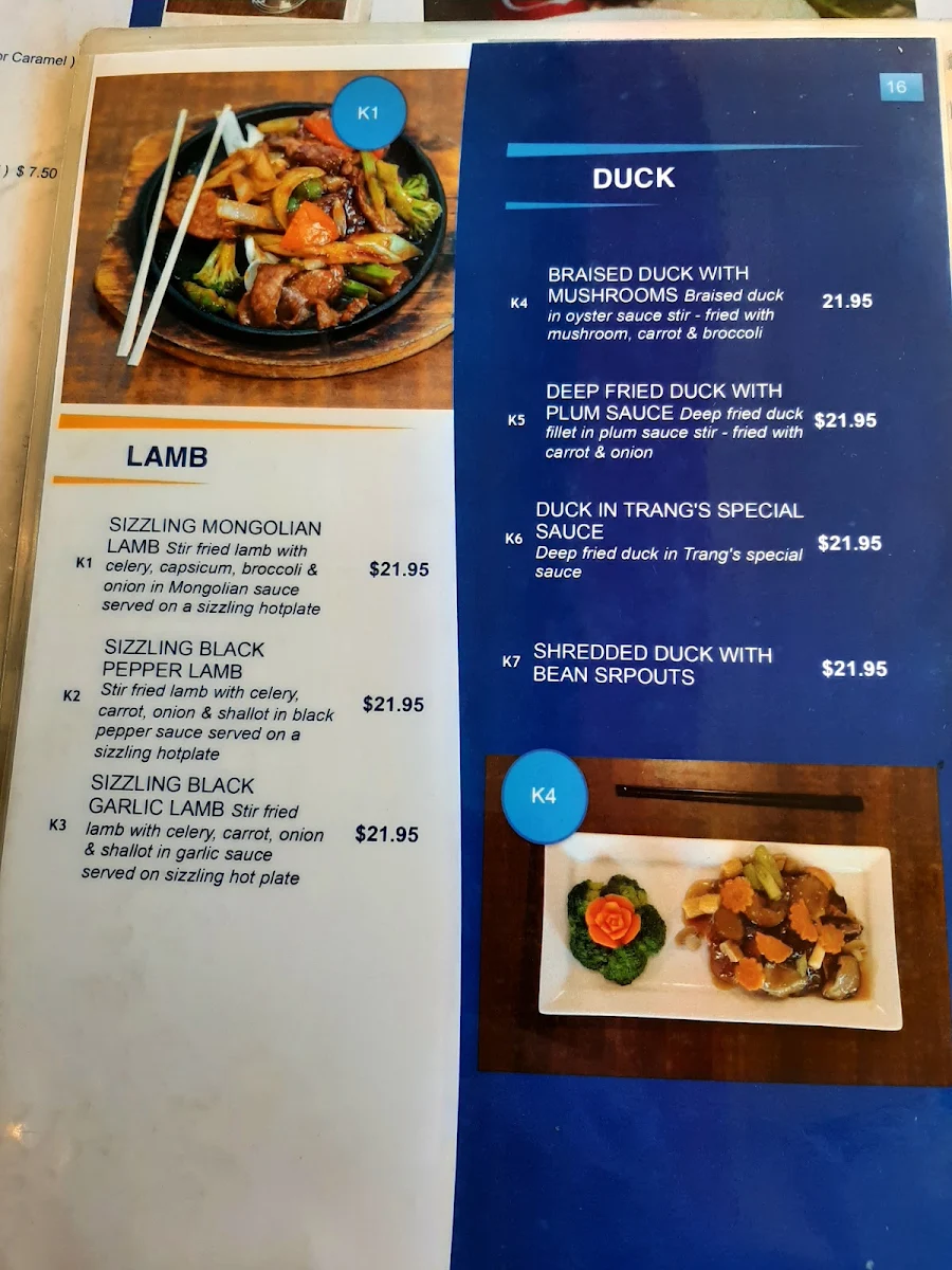 Menu, Trang Restaurant West End