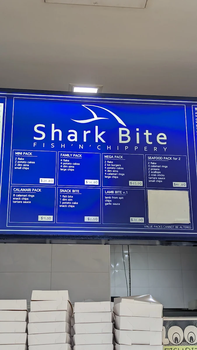 Menu, Shark Bite Fish 'n' Chippery