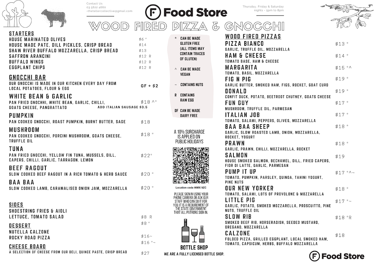 Menu, The Food Store