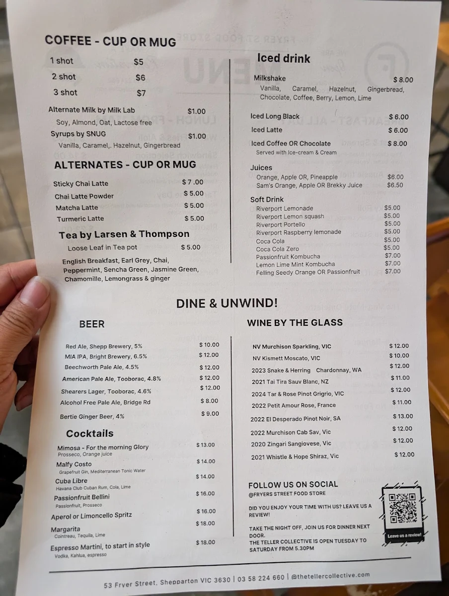 Menu, The Food Store