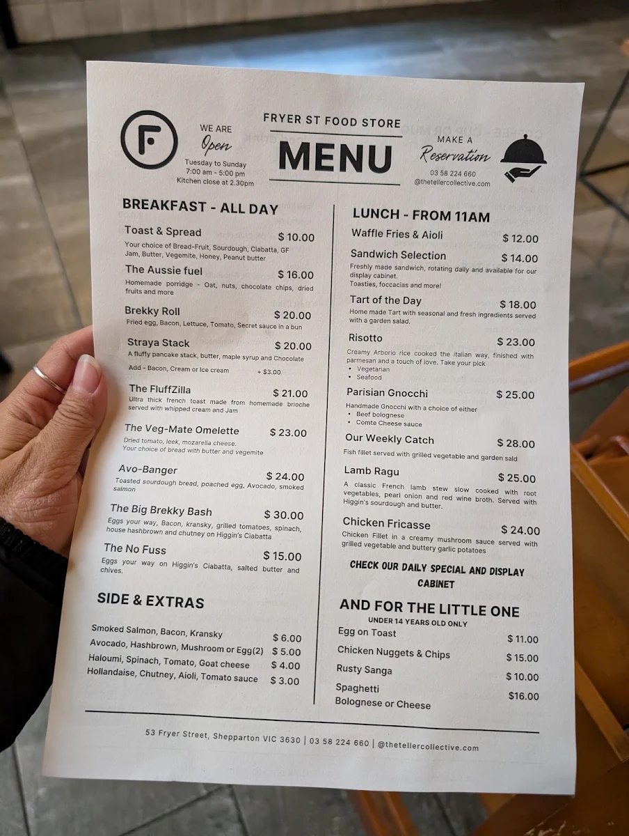 Menu, The Food Store