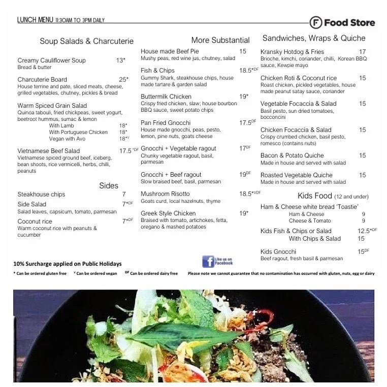 Menu, The Food Store