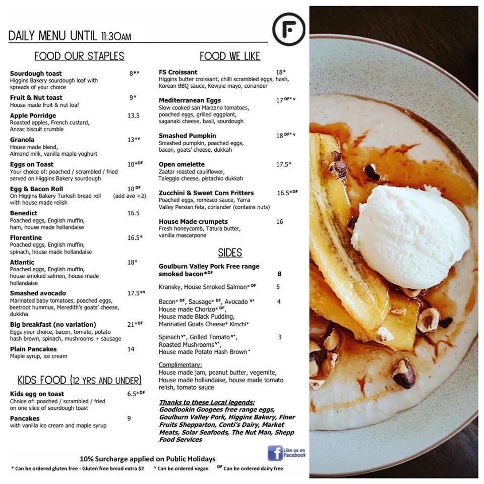 Menu, The Food Store
