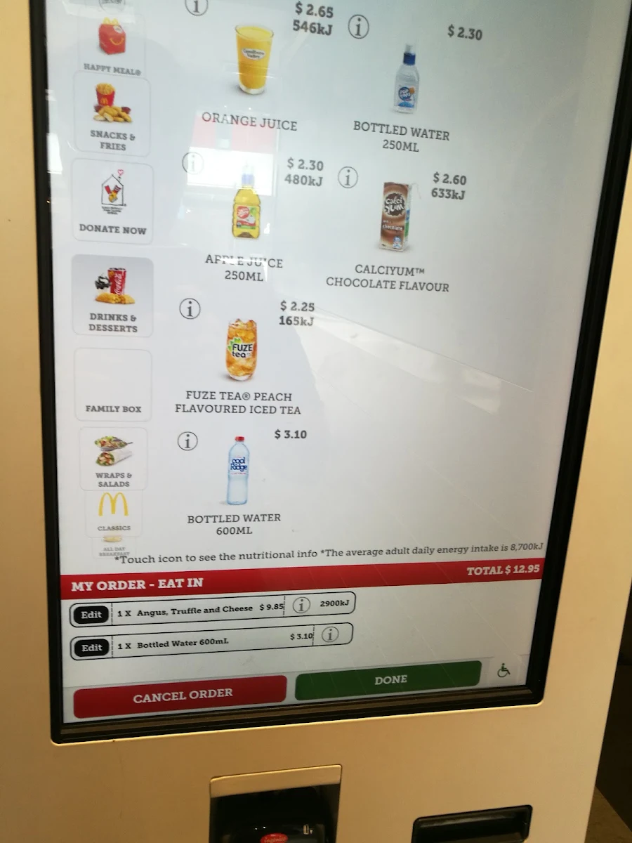 Menu, McDonald's William Street