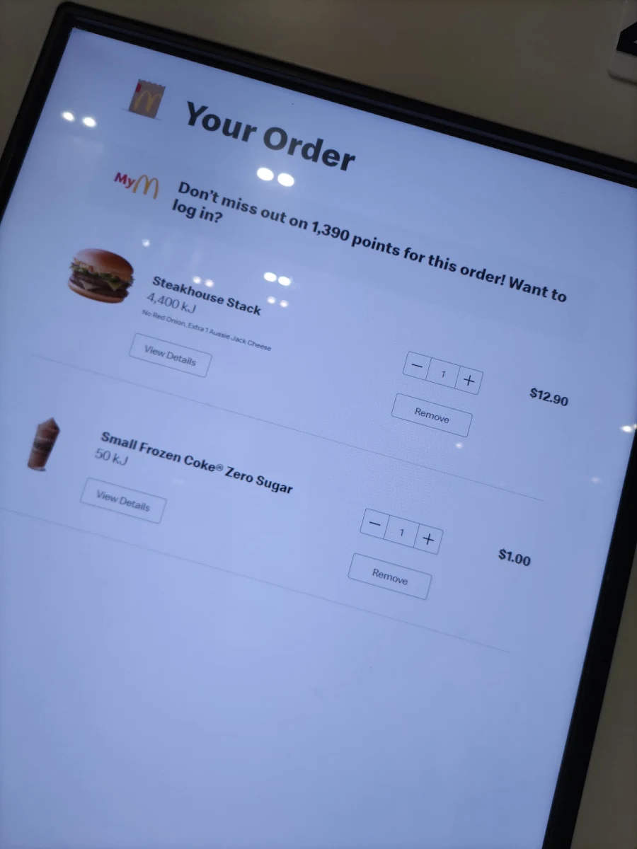 Menu, McDonald's William Street