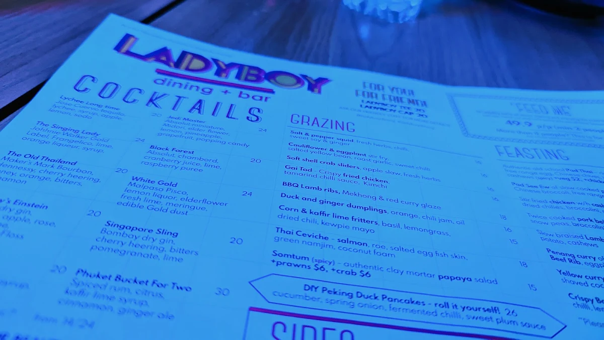 Menu, Ladyboy Dining & Bar